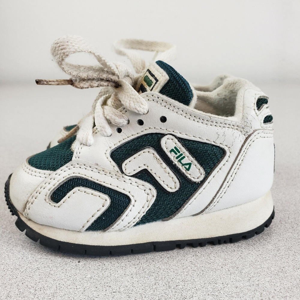 Fila Baby 7-j18-0503 White Green‎ Leather Lace Up Low Top Sneaker Shoes Size 4